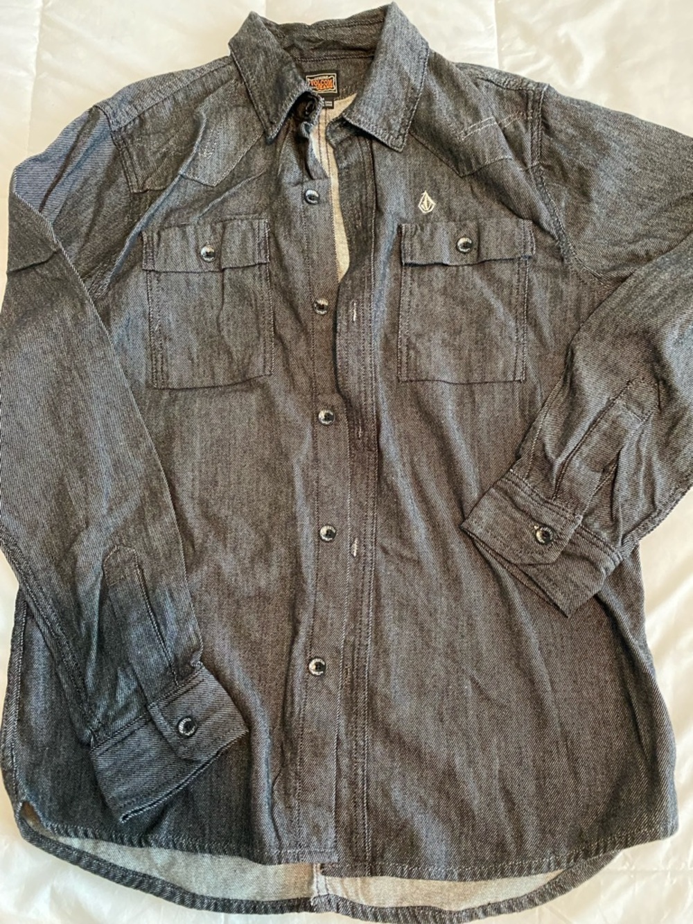 Volcom Men’s Charcoal Gray Button-Front Shirt Jacket